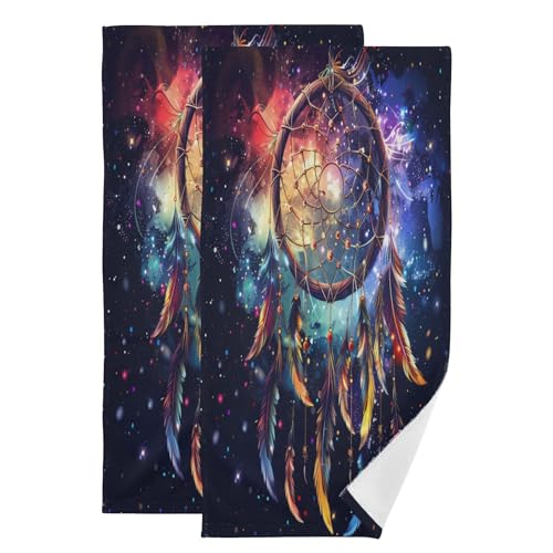 ALAZA Hand Towels for Bathroom Set of 2, Colorful Dreamcatcher with Feathers Ultra Soft and Absorbent Fingertip Towels & Face Cloths, 28 x 14 inch - color: Multicolor03