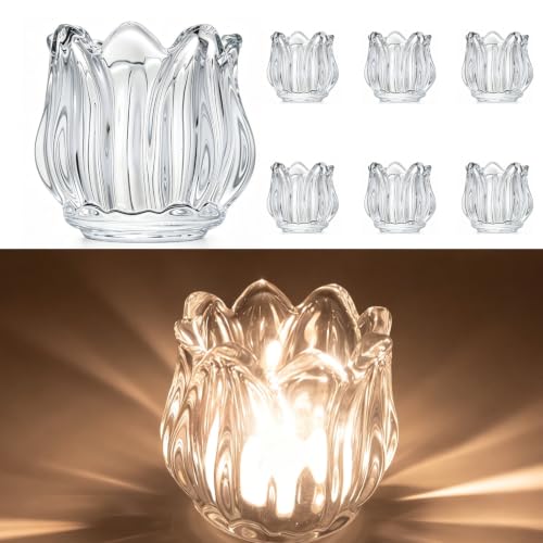 Votive Glass Tealight Candle Holders, Candles Not Included (Transparent Tulip-6 Pcs) - color: Transparent Tulip-6 Pcs