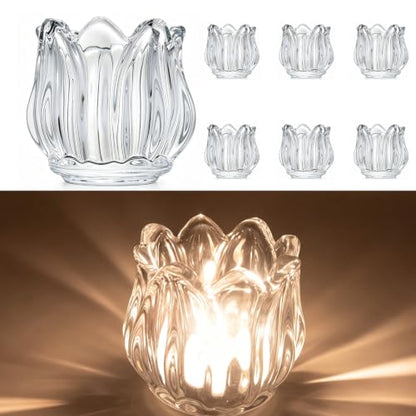 Votive Glass Tealight Candle Holders, Candles Not Included (Transparent Tulip-6 Pcs) - color: Transparent Tulip-6 Pcs