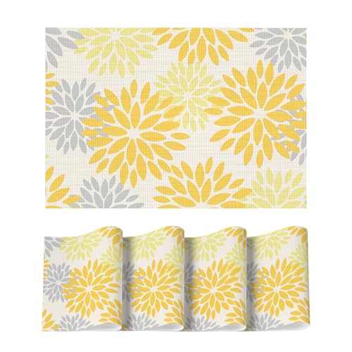 Artoid Mode Floral Plastic Placemats Set of 4, Washable Heat Resistant Non-Slip Plastic PVC Place Mats for Farmhouse Holiday Party Dining Decor - color: Beige/Yellow, size: 12" x 18", Rectangular Set of 4