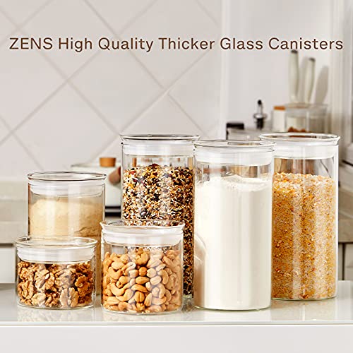 ZENS 74oz Glass Canisters with Airtight Lid, 2 Large Storage Containers | Thick Borosilicate Glass Jars with Airtight Lid, Wide Mouth Food Storage Jars for Kithen Pantry Baking Flour, Rice - size: 9.2-74oz 2Pack