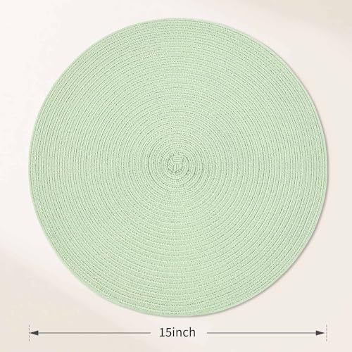 FunWheat Round Braided Placemats Set of 6 Place mats for Dining Tables Woven Heat Resistant Table Mats 15 inch (Mint Green) - color: Solid Mint Green, size: 6pcs