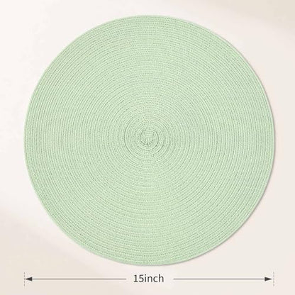 FunWheat Round Braided Placemats Set of 6 Place mats for Dining Tables Woven Heat Resistant Table Mats 15 inch (Mint Green) - color: Solid Mint Green, size: 6pcs