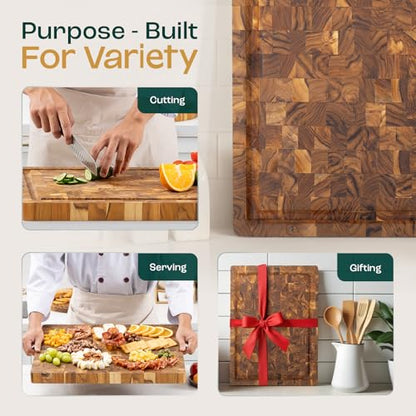 Yes4All Large Teak Cutting Board, End Grain Chopping Board, 20"x 15"x 1.5" - size: 20"L x 15"W, style: Teak