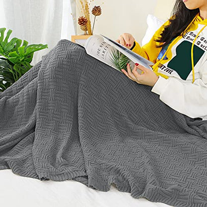 uxcell 100% Cotton Knit Throw Blanket, Cable Decors Grey 47x70 - color: Grey