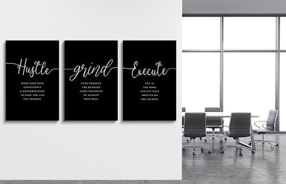 Hustle Quotes Execute Prints, Framed Canvas Wall Art Success Quote, Office Wall Art, Black Large Poster, Positive Motivational Set of 3 Prints, Boss Gift (F-3pcs,20x30inchx3pcs) - color: F-3pcs, size: 20x30inchx3pcs