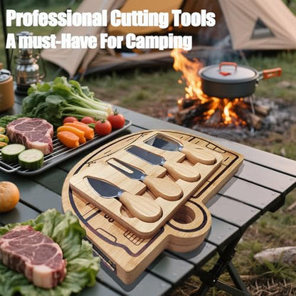 Foldable RV Charcuterie Boards - Bamboo cheese board with Knife Set | RV Camper Accessories as Birthday House Warming Wedding Gifts for Women Couples Mom, Camper Must haves RV Gifts - size: 11.8"L x 9.2"W