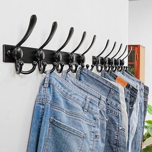 Coat Rack Wall Mount, Heavy Duty 12-Gauge Base vs Flimsy 1mm, Double-Thick Solid Anti-Snap Hooks, 16” Stud-Mount, Stainless Steel Hanger for Clothes Hat Entryway Closet Mudroom, Black - color: Black, size: L=17" (1pcs)
