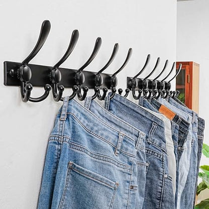 Coat Rack Wall Mount, Heavy Duty 12-Gauge Base vs Flimsy 1mm, Double-Thick Solid Anti-Snap Hooks, 16” Stud-Mount, Stainless Steel Hanger for Clothes Hat Entryway Closet, Black, Pack of 2 - color: Black, size: L=17" (2pcs)