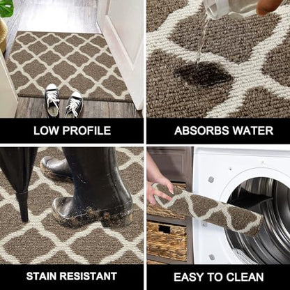 SHACOS Runner Rug 2x8 ft Washable Entryway Runner Rugs Non Slip Rubber Backing Hallway Rug Runner Stain Resistant Kitchen Carpet Runners, Brown - color: Brown, size: 2' x 8'