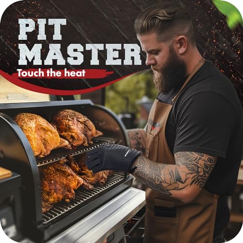 KITCHEN PERFECTION Silicone Smoker Oven Gloves-Extreme Heat Resistant BBQ Gloves-Handle Hot Food Right on Your Grill Fryer & Pit|Waterproof Grilling Cooking Baking Mitts|Superior Value Set +3 Bonuses | Waterproof, 5-Finger Design For A Better Grip, for Pi