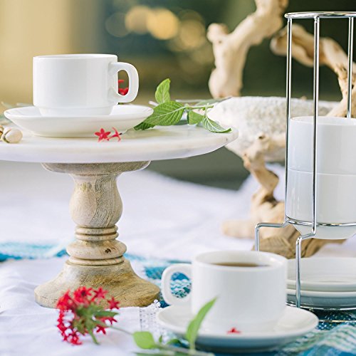 Huji Stack-able Porcelain 3.2 OZ Espresso Turkish Coffee Cups and Saucer Set with Chrome Rack (9 Piece Set) (1)