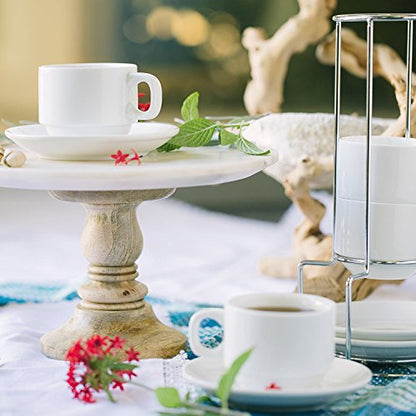 Huji Stack-able Porcelain 3.2 OZ Espresso Turkish Coffee Cups and Saucer Set with Chrome Rack (9 Piece Set) (1)