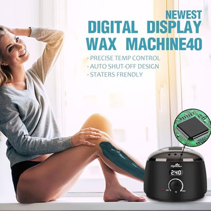 Lifestance Waxing Kit for Women & Men - L2 Digital Wax Pot Warmer | Brazilian & Bikini Hair Removal Kit with 14.1oz Hard Wax Beads & 42 Accessories, Professional for Face, Leg, Eyebrow - color: LCD (Black) Kit