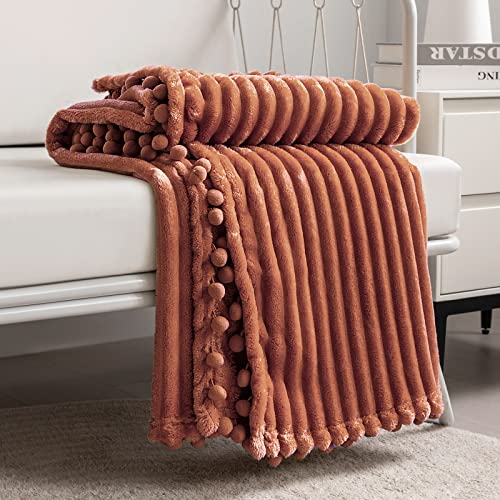 DISSA Fleece Blanket Twin Size – 60x80, Caramel – Soft, Plush, Fluffy, Fuzzy, Warm, Cozy – Perfect Throw for Couch, Bed, Sofa - with Pompom Fringe - Flannel Blanket Throw Blanket - color: Caramel, size: 60x80"