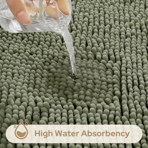 HOMEIDEAS 3 Pieces Bathroom Rugs, Ultra Soft Non Slip Absorbent Chenille Toilet Bath Mat Set (Sage Green) - color: Green-sage Green, size: 17"x24"+20"x32"+U Shape 20"x24"
