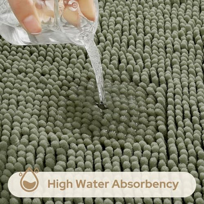 HOMEIDEAS 3 Pieces Bathroom Rugs, Ultra Soft Non Slip Absorbent Chenille Toilet Bath Mat Set (Sage Green) - color: Green-sage Green, size: 17"x24"+20"x32"+U Shape 20"x24"