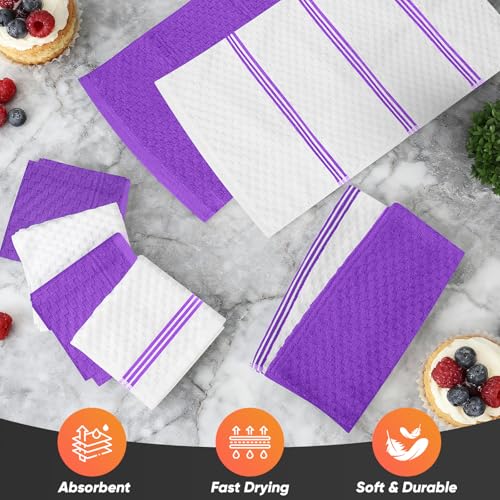 Oven Mitts Kitchen Towels and Dishcloths with Pot Holders Sets, Oven Gloves Hot Pads 500°F Heat Resistant with Silicone Grip, Include 2 Cooking Gloves/2 Potholders/4 Kitchen Towels/4 Dish Towels - color: Purple