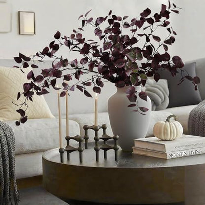 5PCS Artificial Fall Eucalyptus Leaves Stem Plants, 32.7 inch Fake Leaves Autumn Greenery Branches Burgundy Shrubs Silk Faux Foliage DIY Stems for Thanksgiving Festival Home Kitchen Farmhouse - color: Burgundy
