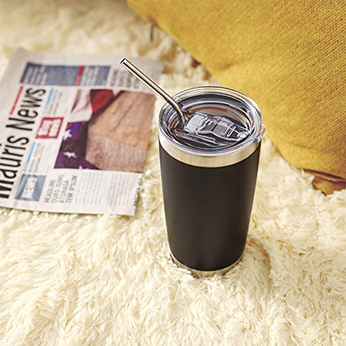 COMOOO 20oz Black Tumbler 4 Pack Stainless Steel Insulated Travel Mug with Lid and Straw Vacuum Double Wall Coffee Cup for Hot Beverage and Cold Drinks(Black, 4 Pack) - color: Black