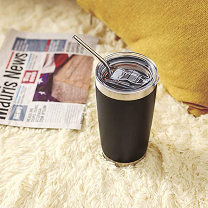 COMOOO 20oz Black Tumbler 4 Pack Stainless Steel Insulated Travel Mug with Lid and Straw Vacuum Double Wall Coffee Cup for Hot Beverage and Cold Drinks(Black, 4 Pack) - color: Black