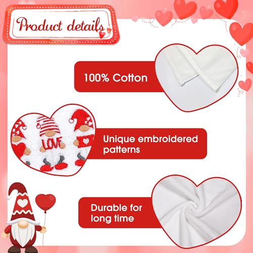Valentines Day Hand Towels 100% Cotton Embroidered Red Gnome Heart Decorative Bathroom Kitchen Dish Towels Set Gift Set of 2 14x29 inch - color: Va.red Gnome