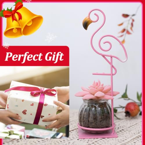Tabletop Pink Flamingo Planter Propagation Station, Glass Vase Metal Stand | Cute Flamingo Metal Holder, Gift for Flamingo Lovers, Plant Terrarium, Home Office Accent, Great for Small Plants& Cuttings - color: Pink Flamingo