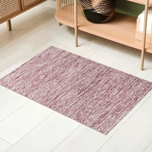 100% Cotton Area Rug, Red, 2x3 Ft | Hand Woven, Non-slip Rustic Farmhouse Bohemian Accent Rug for Living Room, Bedroom, Kitchen Or Entryway Floors - color: Red, size: 2'x3'