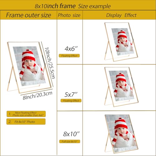Gold 8x10 Floating Picture Frame 2 Pack,For Photo Sizes(4x6'',5x7'',6x8'') Adjustable Tabletop/Shelf Floating Frame 5x7'',Classy Gift Choice for Wedding,Christmas,Home or Office Decor - size: 8x10''(2PK)