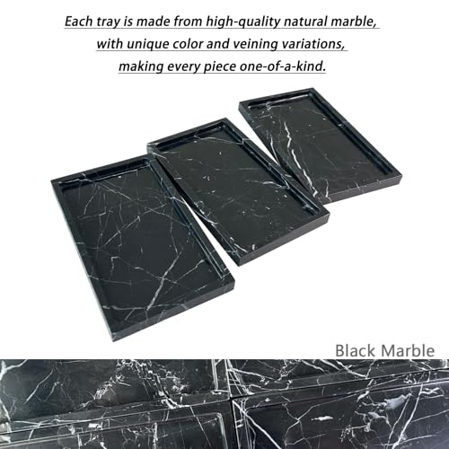 Natural Black Marble Vanity Tray, 9.8"x5.9" | Genuine Marble Stone Tray for Bathroom/Kitchen/Dresser - color: Marble Tray-black and White