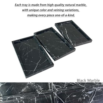 Natural Black Marble Vanity Tray, 9.8"x5.9" | Genuine Marble Stone Tray for Bathroom/Kitchen/Dresser - color: Marble Tray-black and White