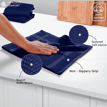 12 Pack Blue Waffle Weave Kitchen Towels, 16x26 Inches, 100% Cotton Dishcloth Set, Super Absorbent, Quick Dry, Soft Hand Towels for Drying Dishes, Cleaning, Durable, Indigo Blue - color: Indigo Blue, style: 12 Pack
