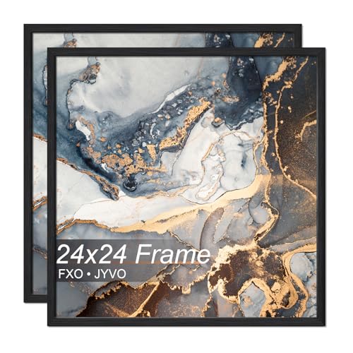 Fxojyvo 24x24 Frame Set of 2 Black Engineered Wood Horizontally/Vertically | Light Weight Multi-Pack 24 x 24 Inch Black Wood-grain Picture Frame for 24by24 Photo Wall Hanging-2 Packs|Black|24x24 - color: Black, size: 24x24