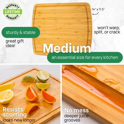 GREENER CHEF 15 Inch Bamboo Cutting Board with Lifetime Replacements - Medium Wooden Chopping Board for Kitchen, Butcher Block, Meat, Vegetables, Charcuterie and Cheese Board - color: Single-Tone, size: 15"L x 11"W