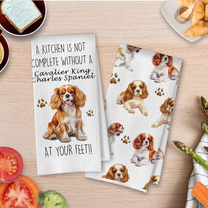 Cavalier King Charles Spaniel Kitchen Towels 16x24 Inch, Funny King Charles Cavalier Gifts Decorative Waffle Weave Dish Towels, Dog Lovers Mom Gifts Hand Tea Towel Set of 2 - color: Cavalier King Charles Spaniel