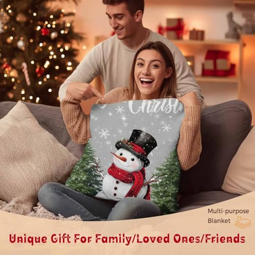Snowman Merry Christmas Throw Blanket, Gray Winter Super Soft Warm Flannel Blankets for Bed Couch Sofa Socks Presents Xmas Tree Lightweight Fluffy Plush Bed Throws 50x60 Inch - color: Green Gray Red, size: 50''x60''