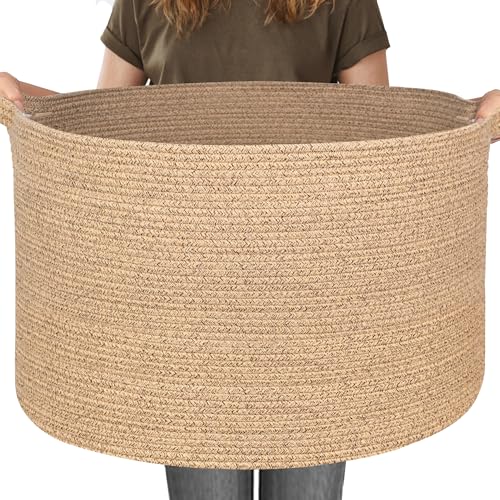 115L Extra Large Storage Basket, 23.6"x15.7" Woven Cotton Rope Basket, Giant Kids Dog Toy Bin, XXXL Boho Blanket Pillow Holder for Living Room, Brown Variegated Woven Baskets for Organizing - color: Brown Variegated, size: 23.6"x23.6"x15.7"