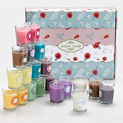 YOROXRG Scented Candles, Jasmine, Rose, Vanilla, Bergamot, fig, Lavender, Lemon, Spring,Strawberry, Rosemary, Aromatherapy Candles,Soy Wax Glass Jar Candle - 20 Pack - color: 20 Colors