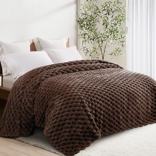 Whale Flotilla Soft Fleece Twin Size Bed Blanket Luxury 3D Jacquard, Coffee | Lightweight Coverlet Bedspread, Super Cozy Plush Fluffy Fuzzy All‑Season Decorative Blanket for Bed, Dorm Essentials, 60"x80" - color: Coffee, size: Twin(60x80 Inch)