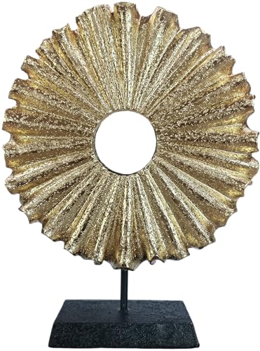 Modern Abstract Round Decorative Sculpture, Dining Living Room Desk Decor,Geometric Home Decor Statues,Shelf Top Decor Aesthetics, Coffee Tables or Office Shelves（Golden） - color: 14.17"golden