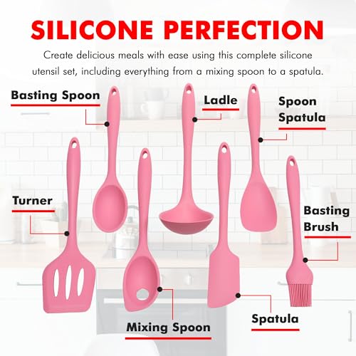 Chef Craft - Premium Silicone Kitchen Tools and Utensils Set, Non-Scratch, Withstands Temperatures up to 450°F, BPA-Free, 7 Piece Cooking Utensils Set, Pink - color: Pink, size: 7 Piece Set