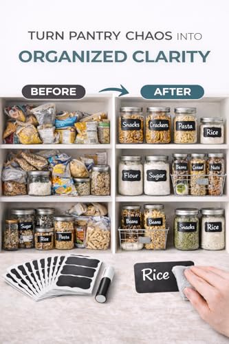 Chalkboard Labels for Jars – 180 Pack, Reusable Waterproof Erasable Stickers with Liquid Chalk Marker, 2” x 3” Wavy Rectangle Labels for Pantry, Mason Jars & Kitchen Organization