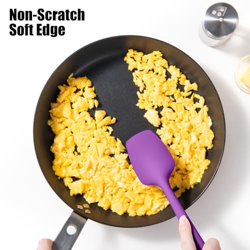 Doosu 600°F Heat Resistant Kitchen Tong for Cooking with Non-Scratch Silicone Tips (7in, Red) & 600°F Heat Resistant Silicone Spoon Spatula Set of 3 for Scooping Stirring Mixing (Red+Aqua+Purple)