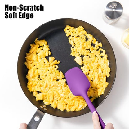 Doosu 600°F Heat Resistant Kitchen Tong for Cooking with Non-Scratch Silicone Tips (7in, Red) & 600°F Heat Resistant Silicone Spoon Spatula Set of 3 for Scooping Stirring Mixing (Red+Aqua+Purple)