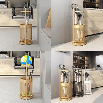 Commercial Metal Umbrella Stand Holder Indoor Large-Capacity Umbrella Stand Racks with Removable Drip Tray Entrance Umbrellas Organizer Freestanding Umbrella Basket for Home Office Entryway.(Gold) - color: Gold