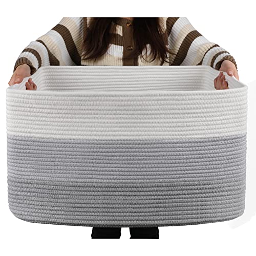 OIAHOMY Blanket Basket Laundry Basket Dog Toy Basket 75L Gradient Grey | Large Storage Basket,Baby Basket,Toy Storage,Woven Rope Basket for Blankets,Blanket Storage for Living Room - color: Gradient Grey, size: 22”x17”x12”