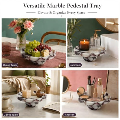 Marble Pedestal Tray, One-of-a-Kind Marble Veining, Decorative Display Riser for Coffee Table, Bathroom Vanity & Kitchen Counter, Stand for Candles, Perfume & Jewelry, Timeless Luxury