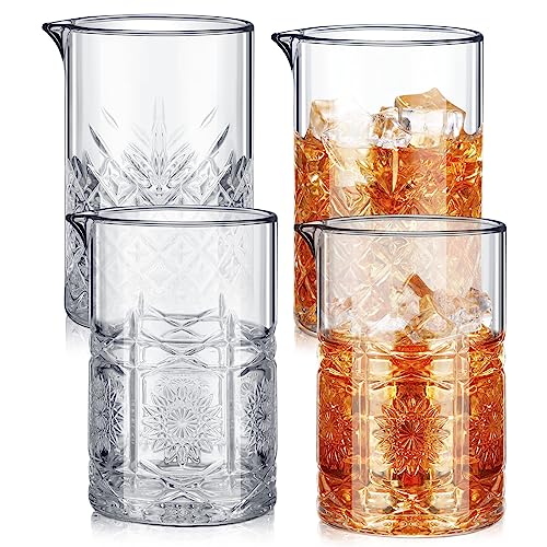 Inbagi 4 Pcs Cocktail Mixing Glass 23.67 oz Cocktail Shakers Stirring Glass Thick Bottom Crystal Glasses Stable Mixing Cups for Drinks Bartender Home Bar Accessories Tools
