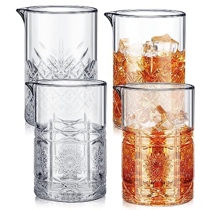Inbagi 4 Pcs Cocktail Mixing Glass 23.67 oz Cocktail Shakers Stirring Glass Thick Bottom Crystal Glasses Stable Mixing Cups for Drinks Bartender Home Bar Accessories Tools
