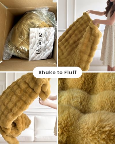 Ultra Soft Cozy Faux Fur Throw Blanket, Fuzzy Plush Thick Bubble Blanket, Oversize Luxury Fluffy Blanket for Couch, Bed, and Living Room, 60x80 Inches, Dark Yellow - color: Bubble Dark Yellow, size: Twin